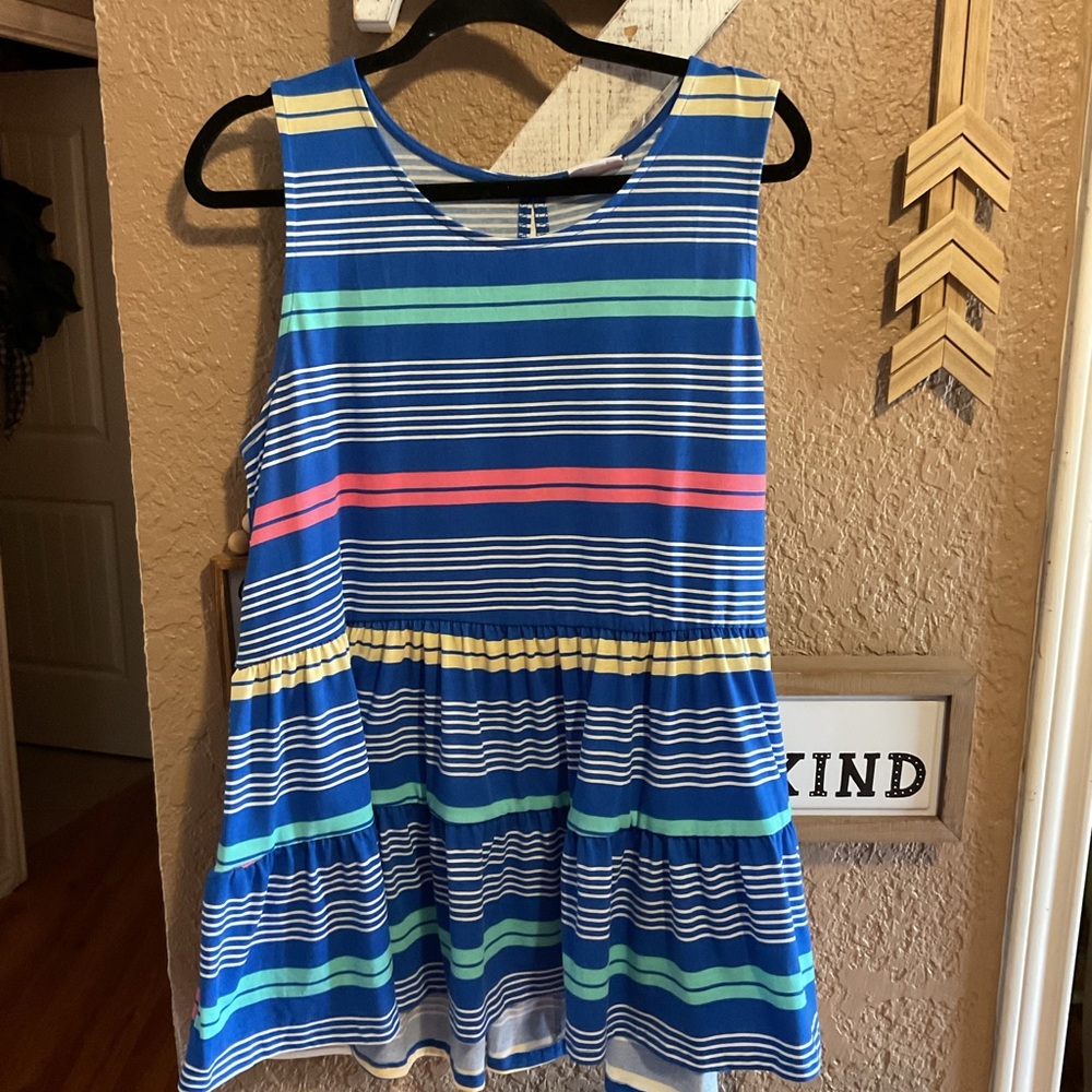 Lularoe Eliana Blue Striped Ruffled Swing Tank Women’s Size Medium T1